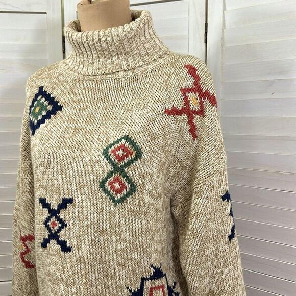 Sweater Tunic Oversized Small Oatmeal Mock Neck Long Sleeve - Picture 4 of 11